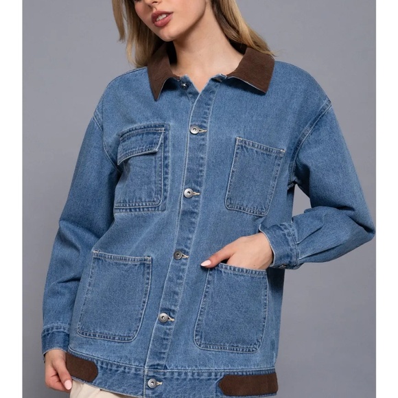 Last 1! NWT Denim  Barn Jacket with corduroy collar and trim - Picture 2 of 5